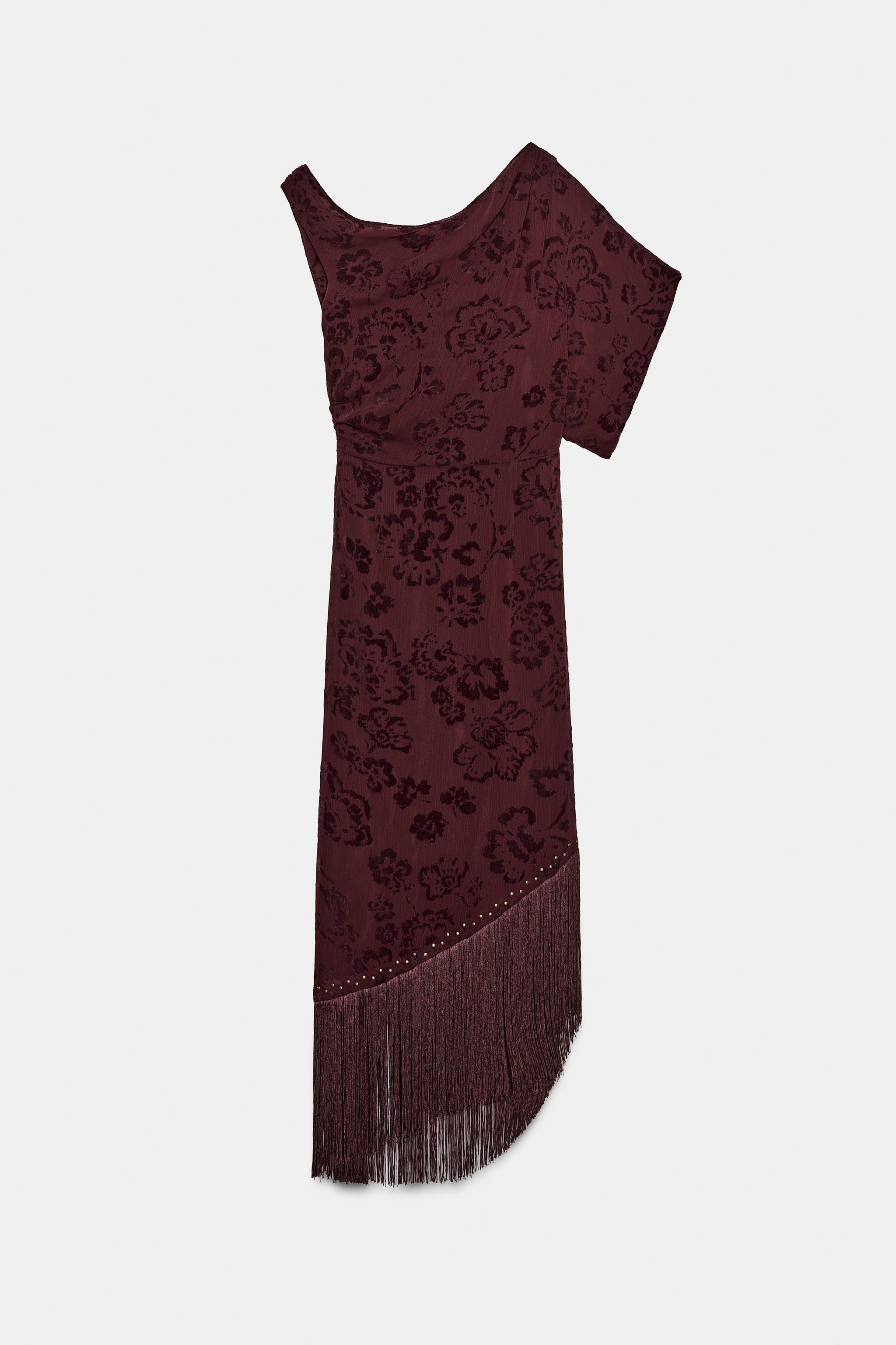 DEVORÉ FRINGED ASYMMETRIC MIDI DRESS